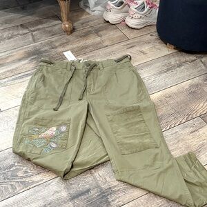 Sundance Olive Cargo Pants with Embroidery